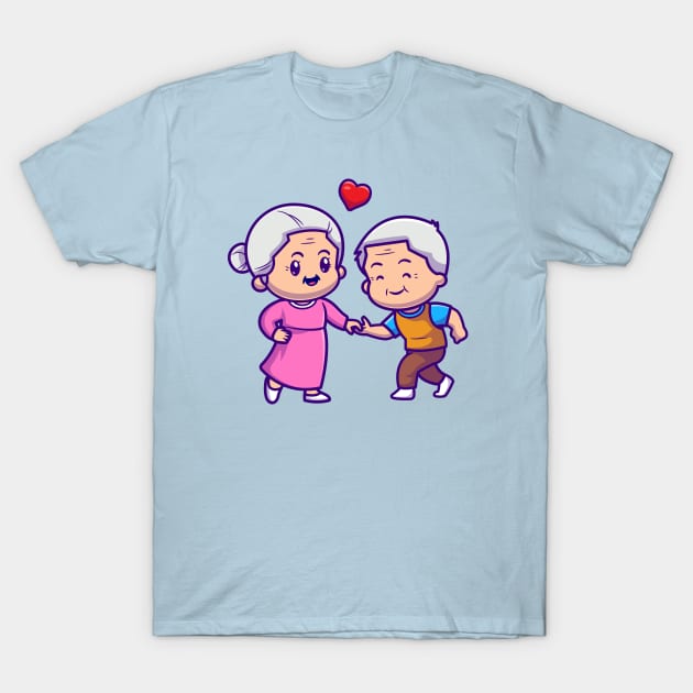 Cute Grandparents Couple Dancing Cartoon T-Shirt by Catalyst Labs